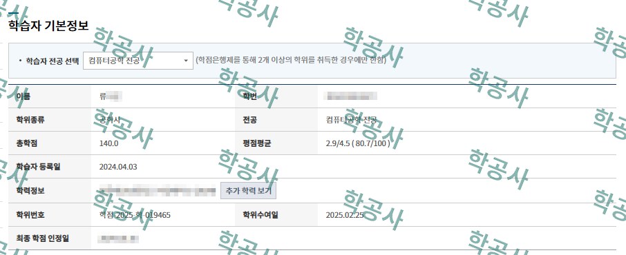 학점은행제 컴퓨터공학 전공 학습자 정보 (공학사)